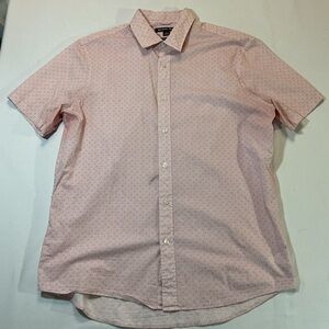 Michael Kors Short Sleeve Button White/Red/Pink Geometric L Tailored/Classic Fit